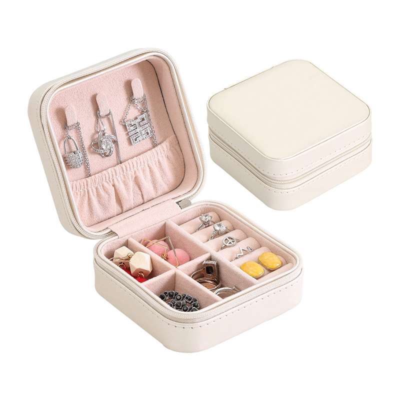 Leather Square Jewelry Organizer Storage Holder Box Custom Logo Zipper Case
