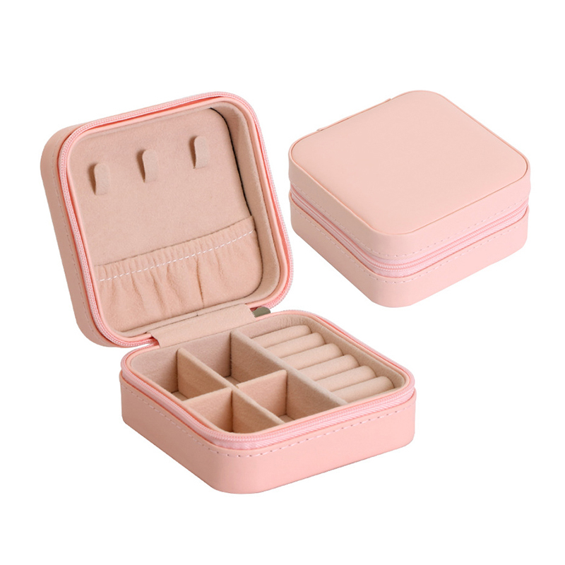Leather Square Jewelry Organizer Storage Holder Box Custom Logo Zipper Case