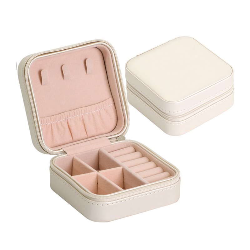Leather Square Jewelry Organizer Storage Holder Box Custom Logo Zipper Case