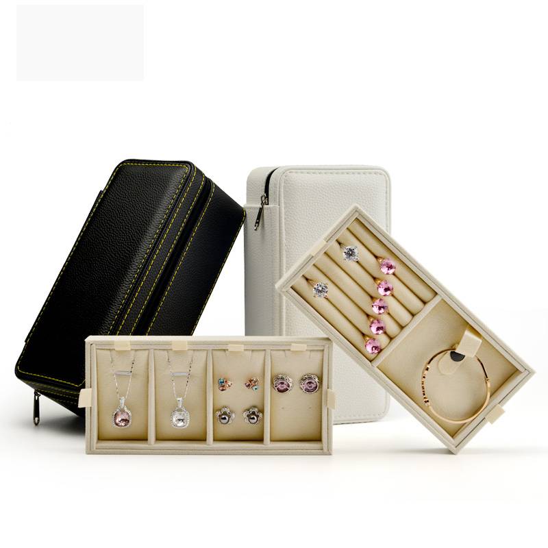 Two Layers Multiple Leather Wholesale Jewelry Storage Organizer Double Zipper