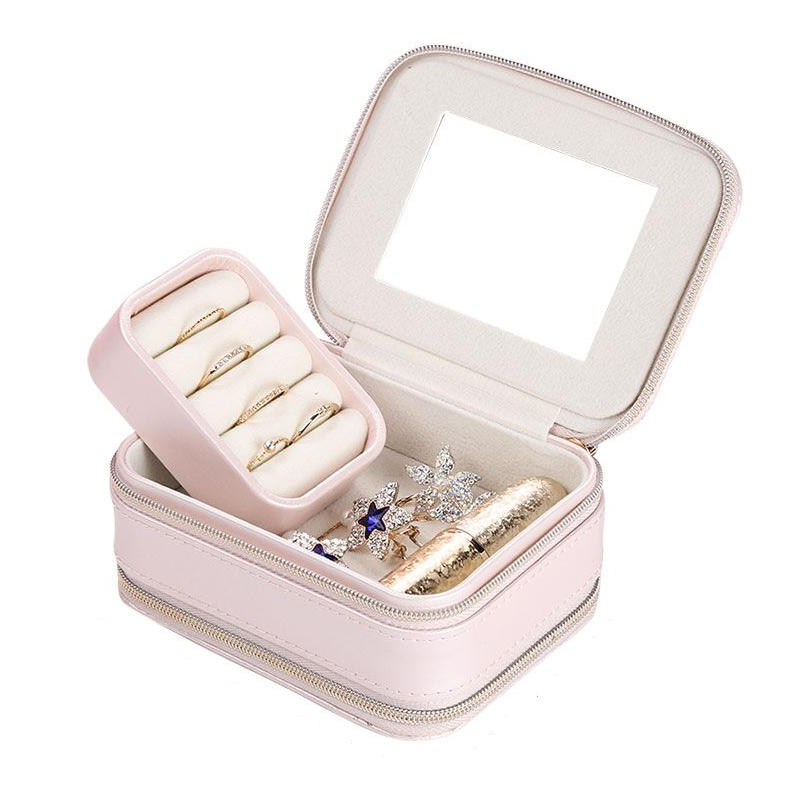 2021 multifunction portable square plastic zipper pu leather jewelry storage box