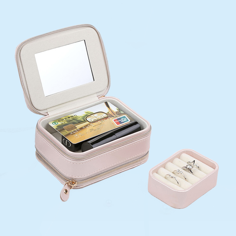 2021 multifunction portable square plastic zipper pu leather jewelry storage box