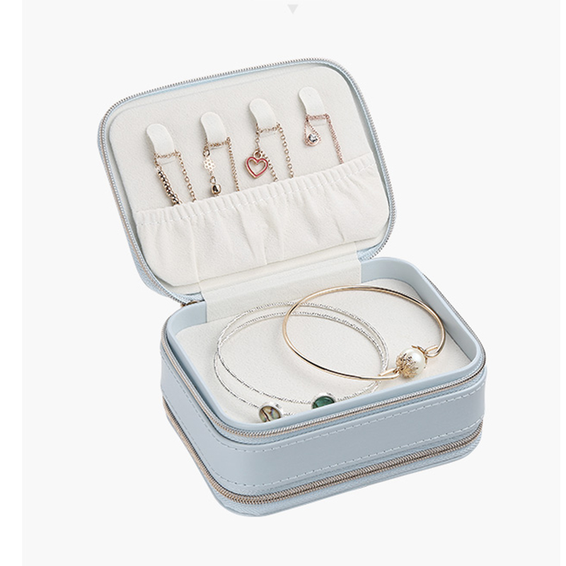 2021 multifunction portable square plastic zipper pu leather jewelry storage box