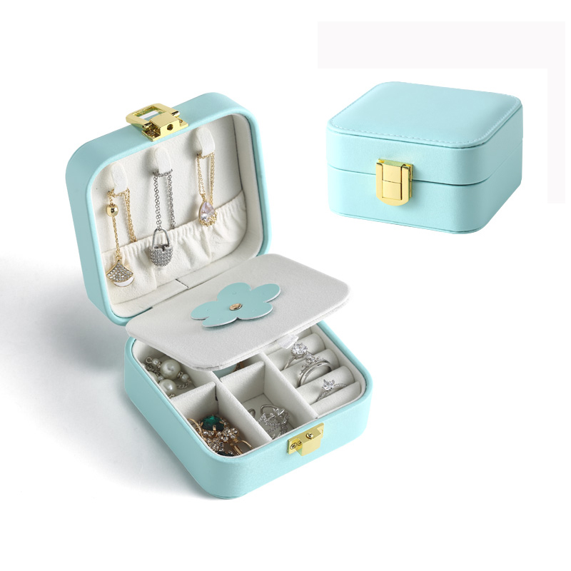 Creative Women Square Leather Storage Box Ring Earring Necklace Casket 