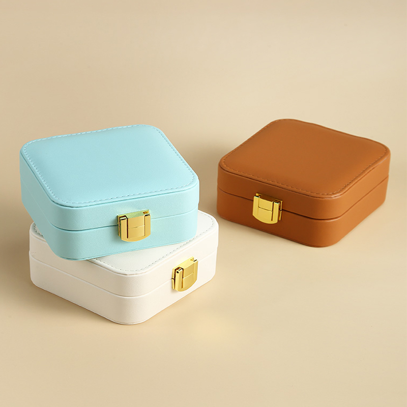 Creative Women Square Leather Storage Box Ring Earring Necklace Casket 