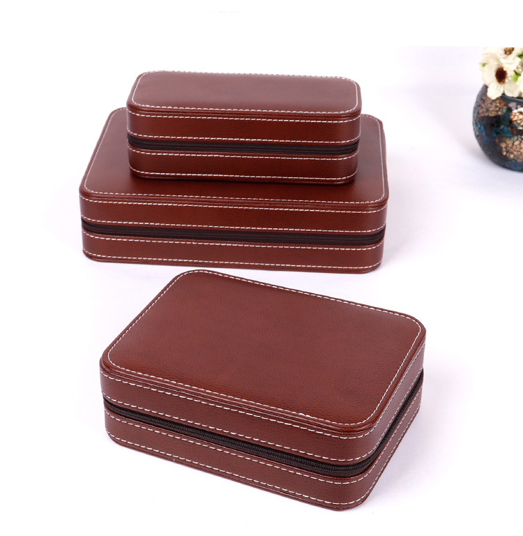 High-end 4 Slots Zipper Pu Leather Protable Watch Strap Bands Storage box