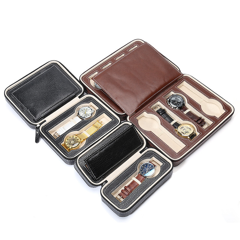 Custom luxury PU leather storage watch box with zipper