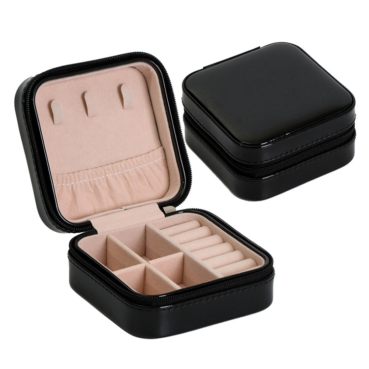 Custom Logo Jewelry Leather Box Travel Case Holder Storage Organizer Zipper Box