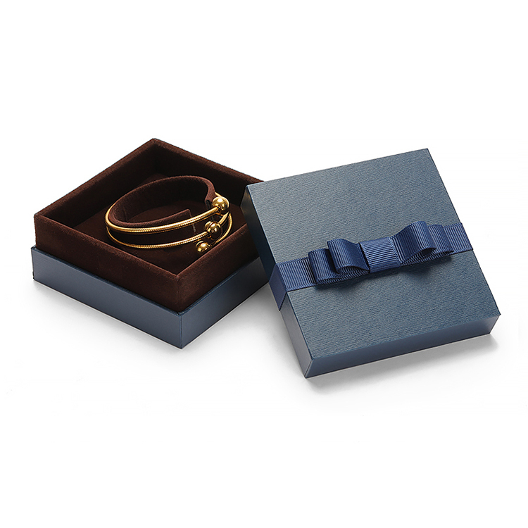 luxury blue jewelry box leatherette paper customized logo lid base box