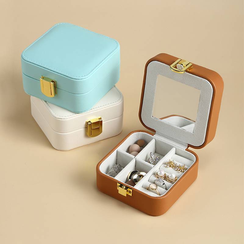 Creative Women Square Leather Storage Box Ring Earring Necklace Casket