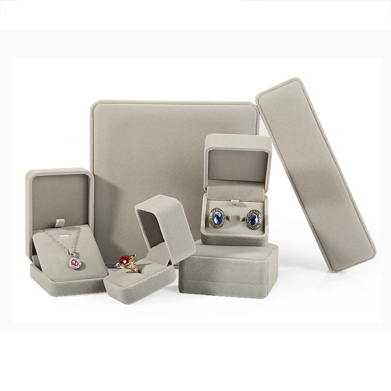 Custom large gray velvet jewelry wedding anniversary gift packaging boxes 