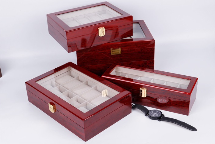 Pupular lacquer 3 slots collection presentation glossy solid wooden watch box