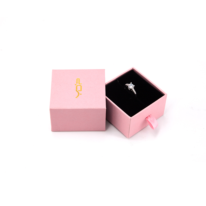 Custom stamping golden logo pink drawer paper jewelry  boxes