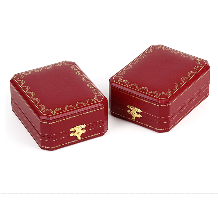 Low moq red high grade leather paper jewelry wedding ring box in stock