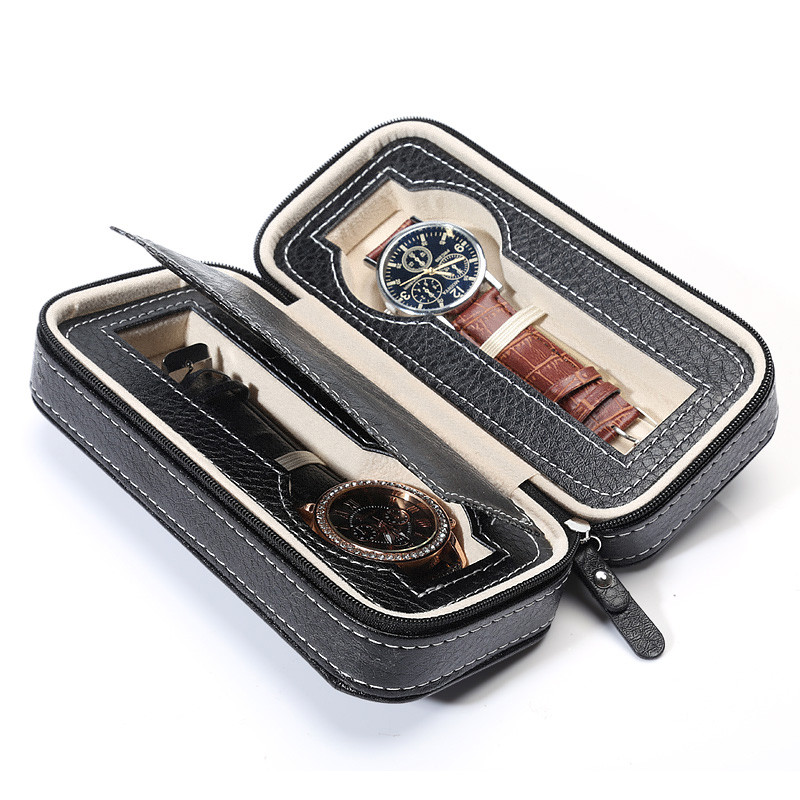 Custom luxury PU leather storage watch box with zipper