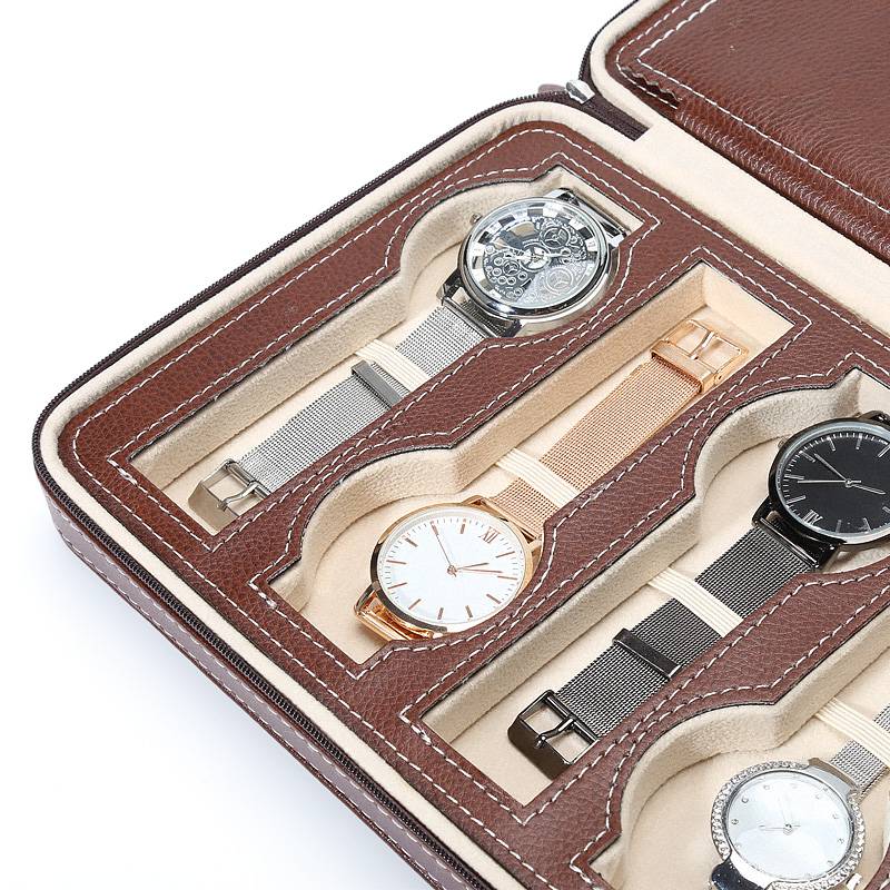 Custom luxury PU leather storage watch box with zipper