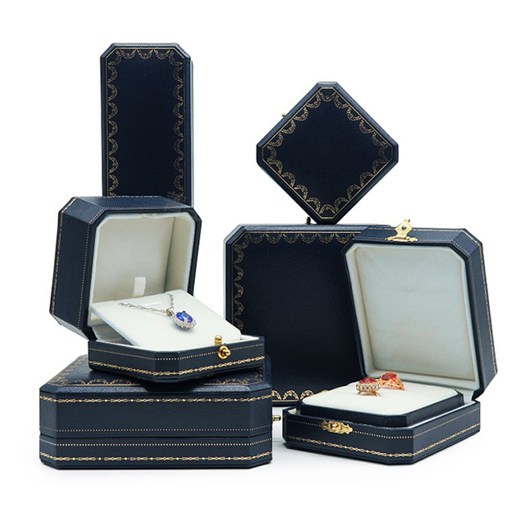High-grade octagonal PU leatherette paper jewelry box, customized red ring jwellery box with lock