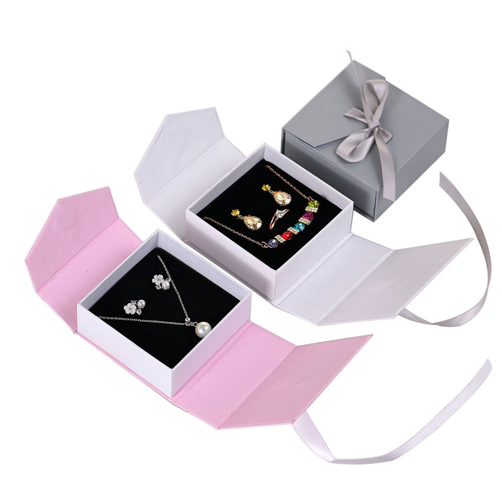 Custom Magnetic Flip Paper Packing Bow Jewelry Earring Necklace Bracelet Ring Jewellery Boxes