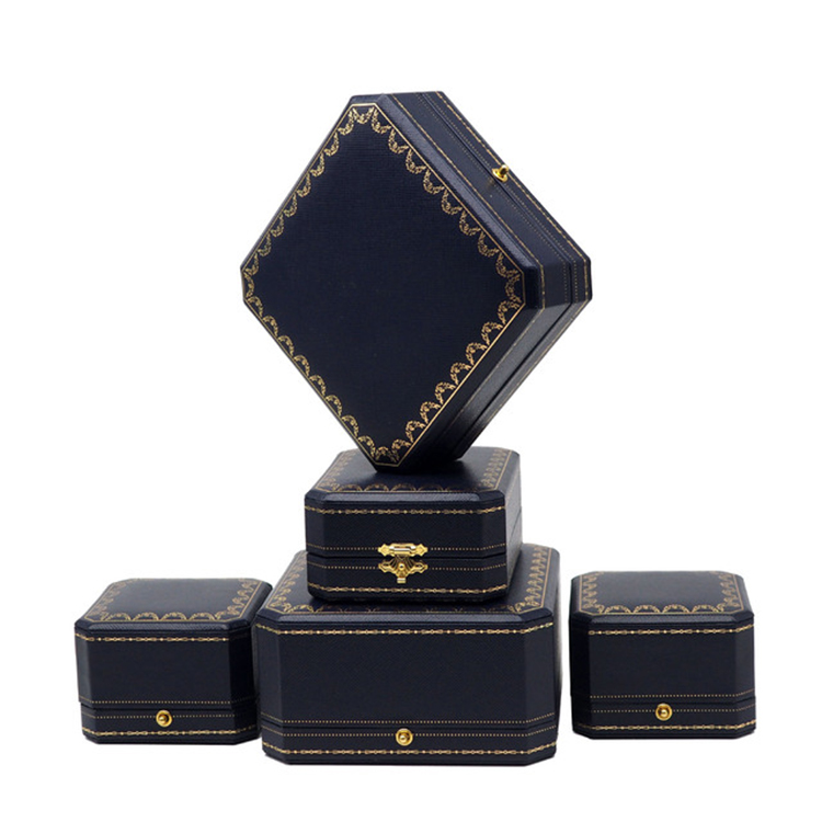 High-grade octagonal PU leatherette paper jewelry box, customized red ring jwellery box with lock